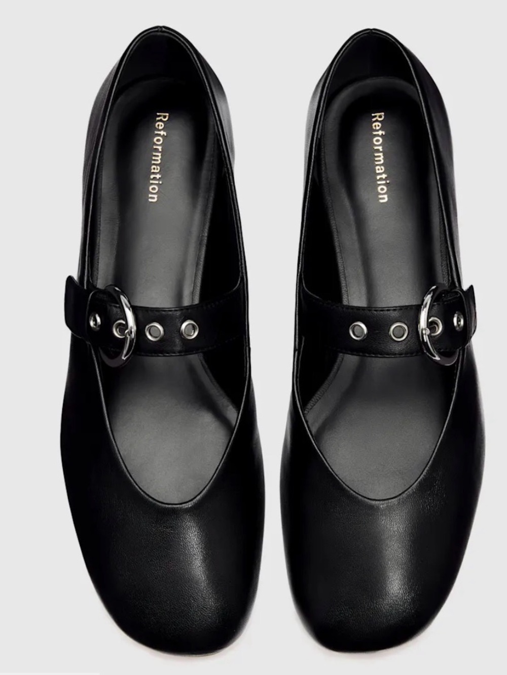 Reformation Black Leather Bethany Ballet Flat